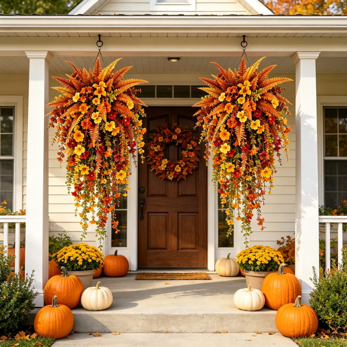 🍂 Artificial Fall Hanging Floral Swag | UV Resistant Autumn Orange Red Flower Garland