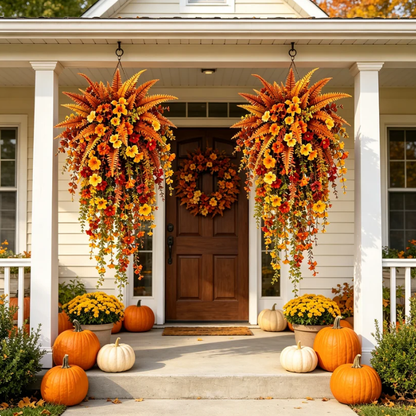🍂 Artificial Fall Hanging Floral Swag | UV Resistant Autumn Orange Red Flower Garland