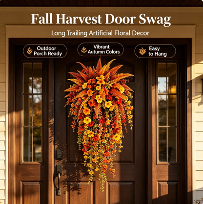 🍂 Artificial Fall Hanging Floral Swag | UV Resistant Autumn Orange Red Flower Garland