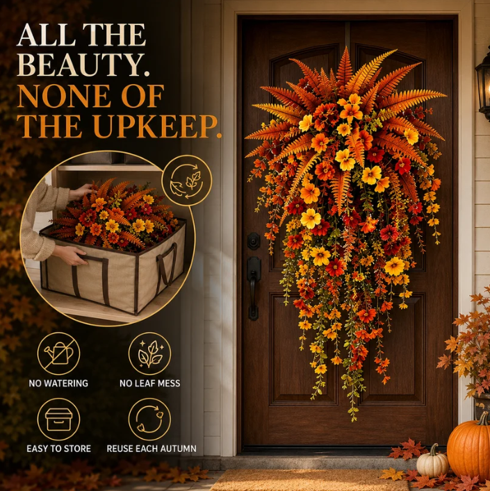 🍂 Artificial Fall Hanging Floral Swag | UV Resistant Autumn Orange Red Flower Garland