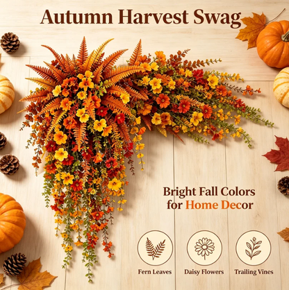 🍂 Artificial Fall Hanging Floral Swag | UV Resistant Autumn Orange Red Flower Garland