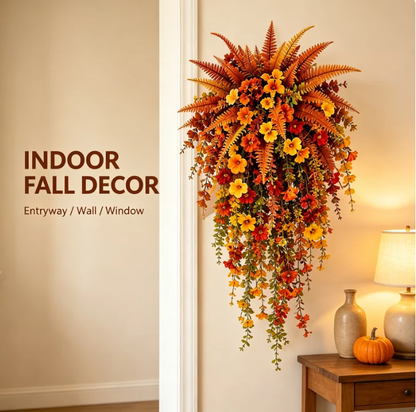 🍂 Artificial Fall Hanging Floral Swag | UV Resistant Autumn Orange Red Flower Garland