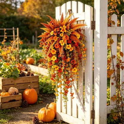 🍂 Artificial Fall Hanging Floral Swag | UV Resistant Autumn Orange Red Flower Garland