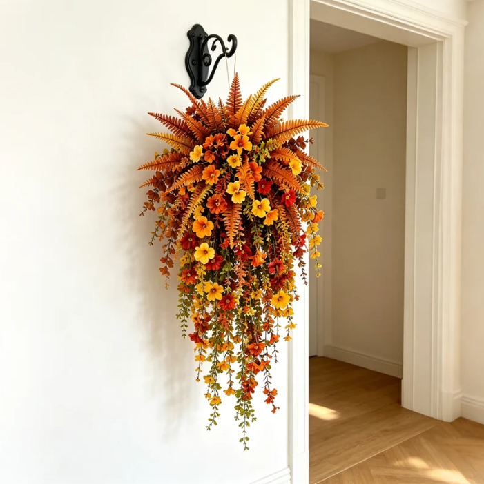 🍂 Artificial Fall Hanging Floral Swag | UV Resistant Autumn Orange Red Flower Garland