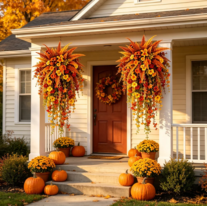 🍂 Artificial Fall Hanging Floral Swag | UV Resistant Autumn Orange Red Flower Garland