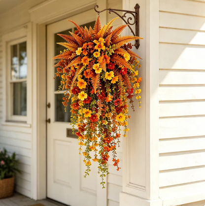 🍂 Artificial Fall Hanging Floral Swag | UV Resistant Autumn Orange Red Flower Garland