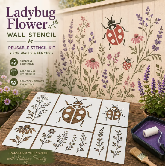🌿 Garden Wall Stencil, Reusable DIY Kit for Walls, Fences & Patios