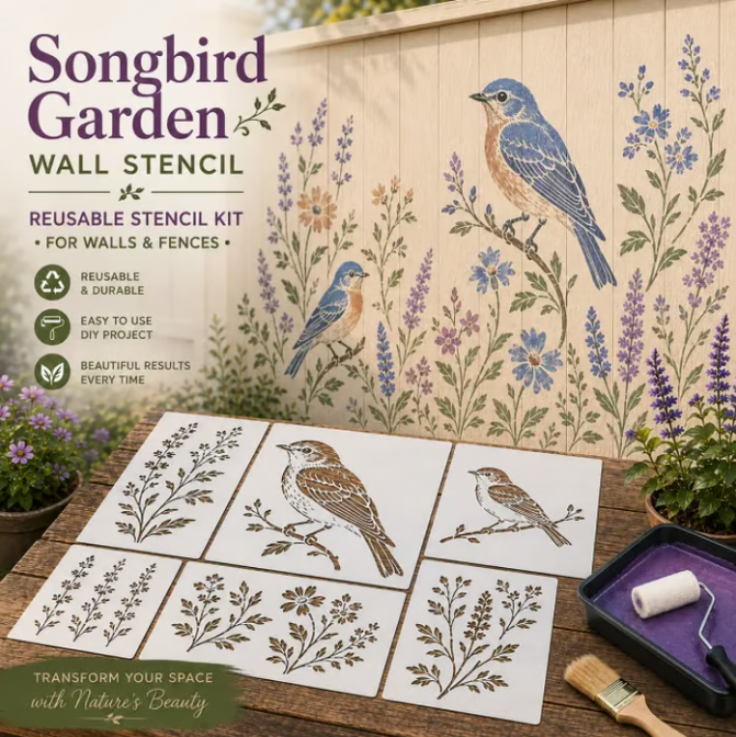 🌿 Garden Wall Stencil, Reusable DIY Kit for Walls, Fences & Patios