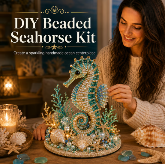 🌊 Ocean Sparkle Animal Craft Kit | Create a Dimensional Underwater Centerpiece with Colorful Beads, Pearls & Coastal Details 🐚✨