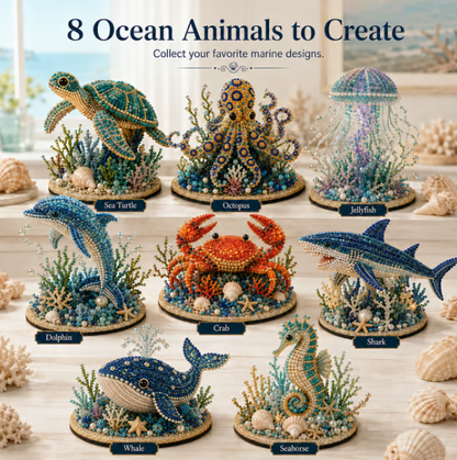 🌊 Ocean Sparkle Animal Craft Kit | Create a Dimensional Underwater Centerpiece with Colorful Beads, Pearls & Coastal Details 🐚✨
