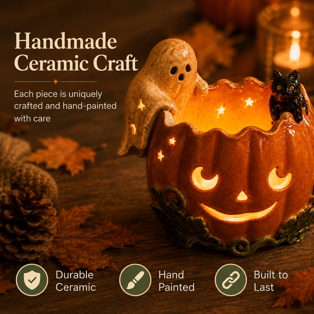 ✨Ghost Cat Pumpkin Lantern Candle Holder🎃