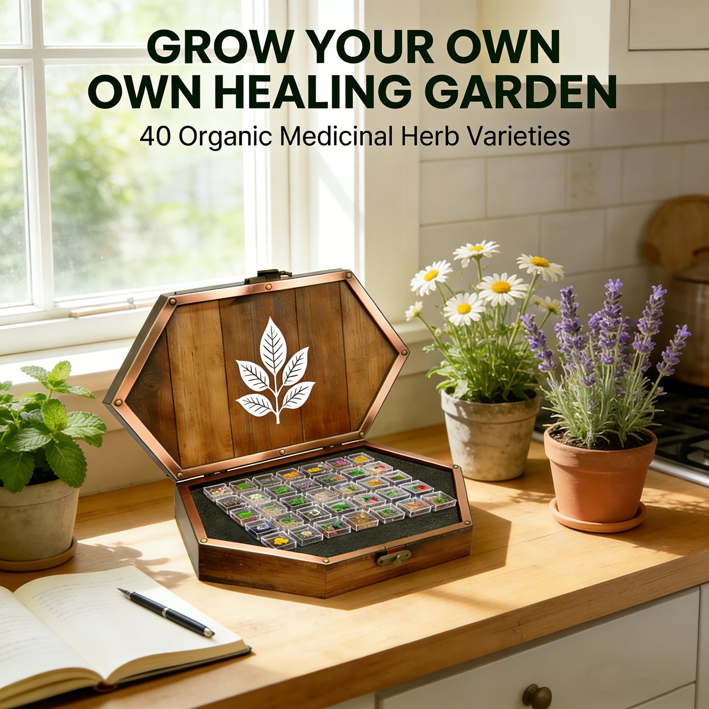 🌱 40 Medicinal Herb Seeds Kit – Grow Your Own Healing Garden & Herbal Teas