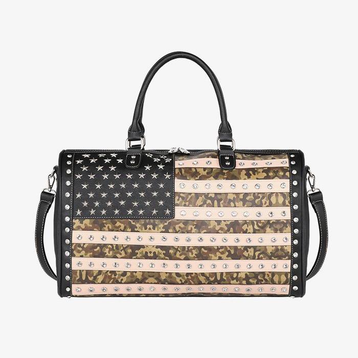 🎒 American Flag Studded Duffle Weekender Bag