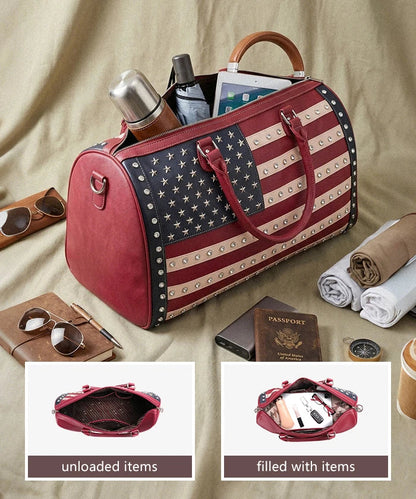 🎒 American Flag Studded Duffle Weekender Bag