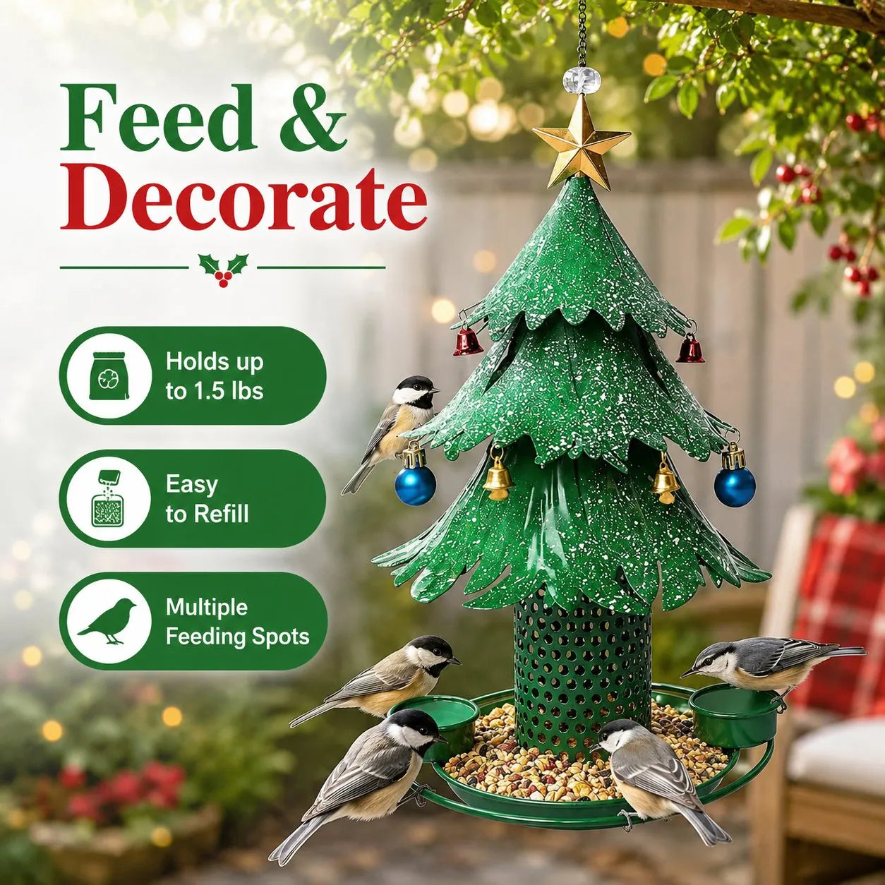 🎄 Christmas Tree Bird Feeder – Rainproof & Squirrel-Proof Hanging Feeder with DIY Ornament Holes, Perfect Holiday Gift for Bird Lovers