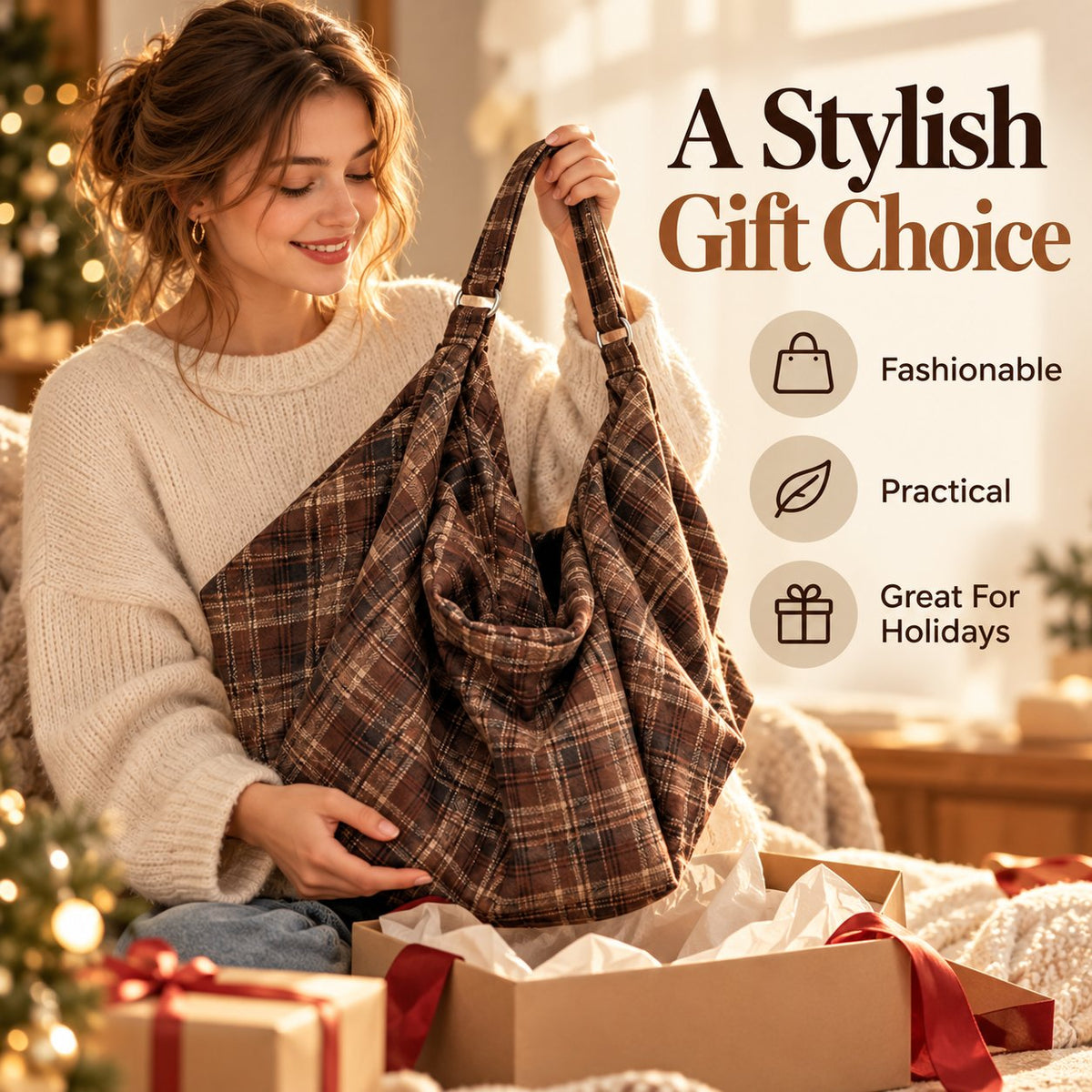 👜✨ Oversized Plaid Shoulder Bag — Extra Space, Effortless Style!