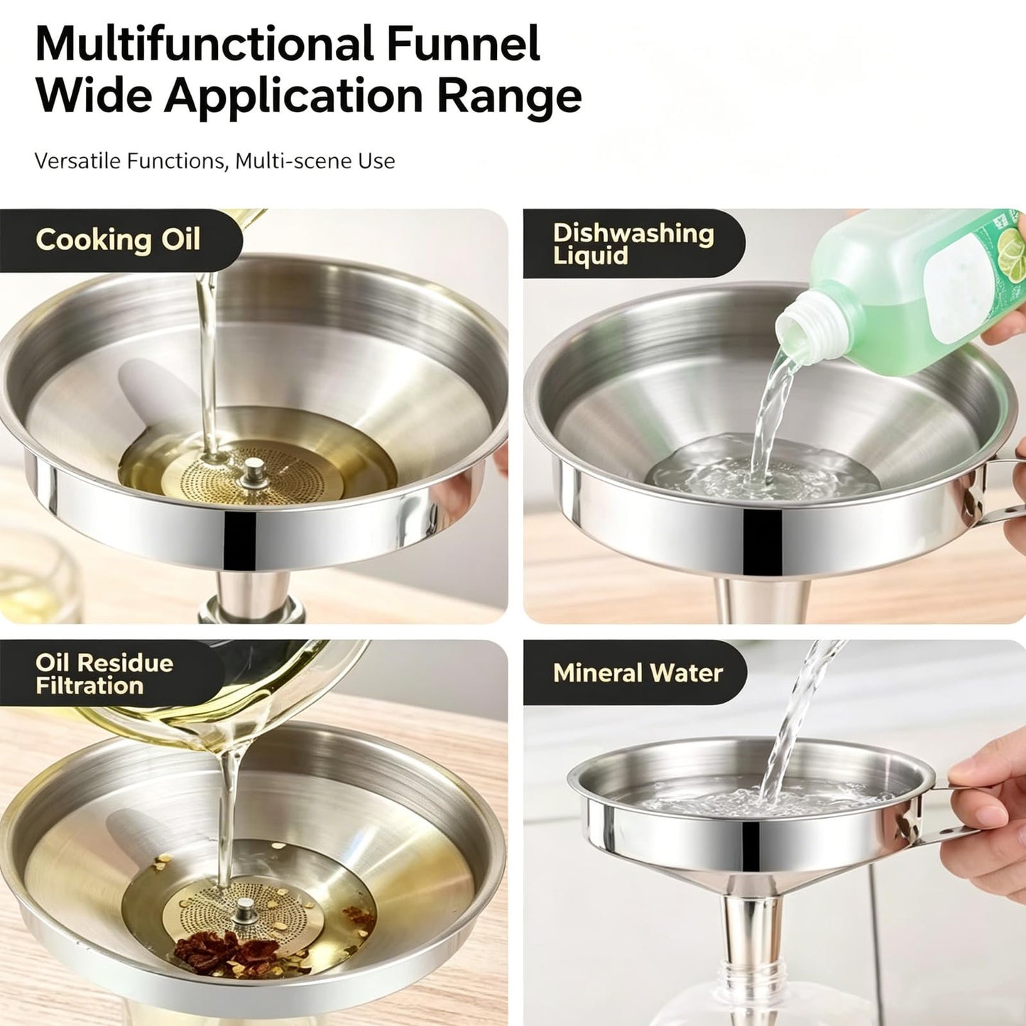 🥘Stainless Steel Kitchen Funnel With Detachable Filter Strainer