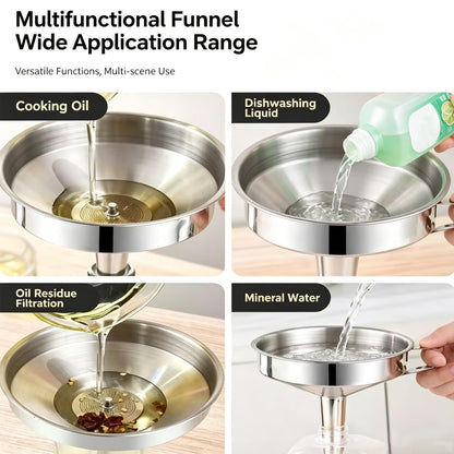 🥘Stainless Steel Kitchen Funnel With Detachable Filter Strainer