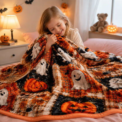 🎃Halloween Patchwork Flannel Throw Blanket – Soft, Cozy & Fade-Resistant