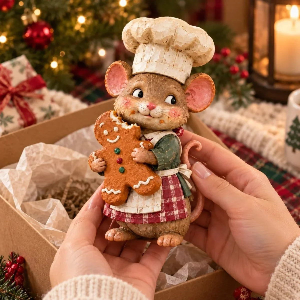 🍪 Gingerbread Mouse Baker — Whimsical Christmas Figurine🎁