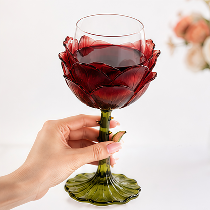 🌹 Exquisite Handcrafted Floral Art Glass Stemware