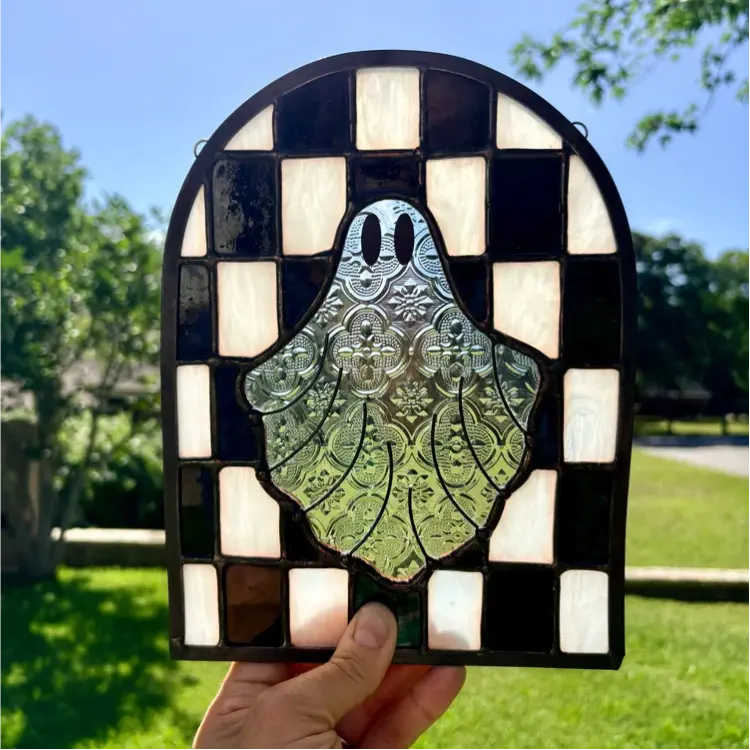 👻 Halloween Ghost Checkerboard Acrylic Suncatcher