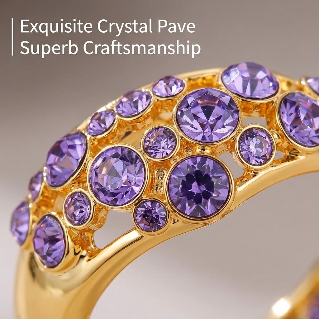 💜 Purple Crystal Pave Hoop Earrings