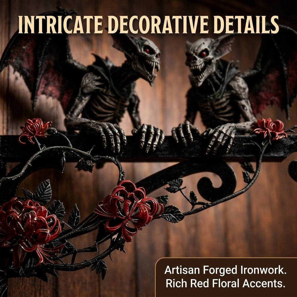 🎃🦇Hanging Halloween Skull Gargoyle Decoration - Spooky Outdoor Metal Hanger For Porch & Garden Decor
