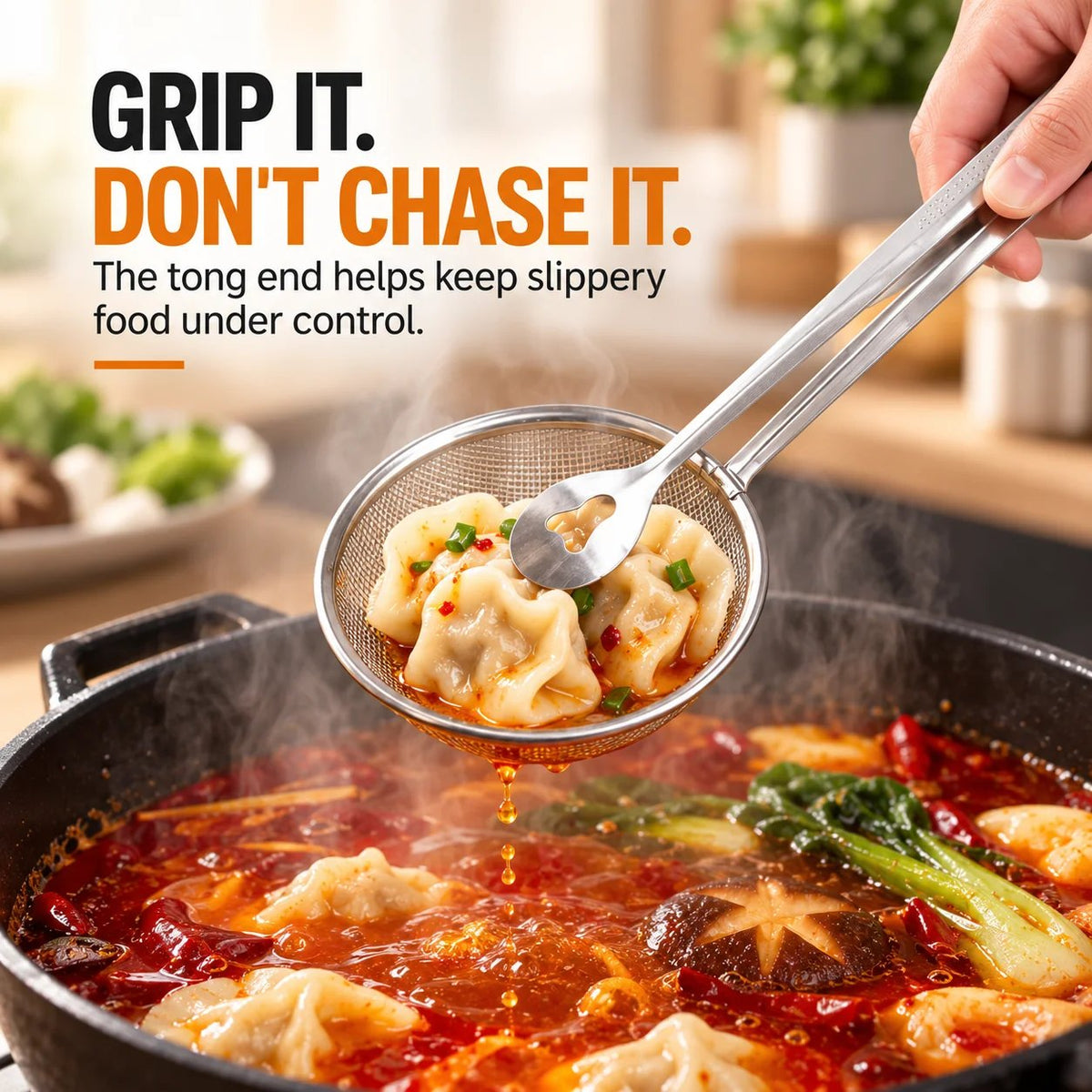 🔥2-in-1 Stainless Steel Strainer Tongs – Grab, Drain & Serve with One Tool