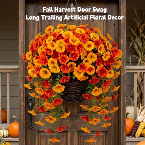 🍂 Artificial Fall Hanging Floral Swag | UV Resistant Autumn Orange Red Flower Garland