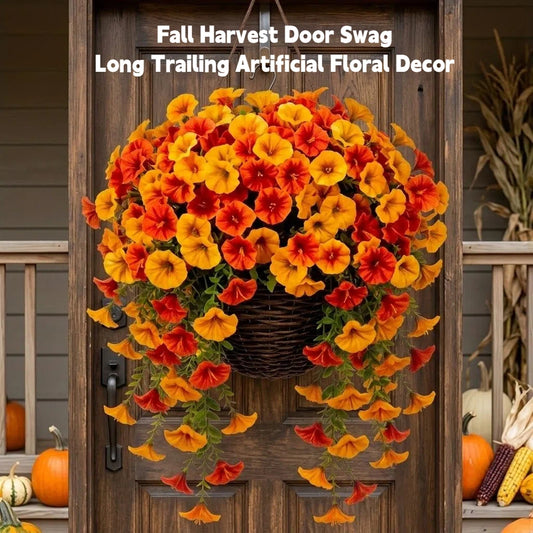 🍂 Artificial Fall Hanging Floral Swag | UV Resistant Autumn Orange Red Flower Garland