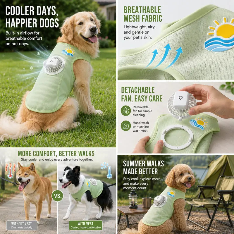 🐶 Summer Dog Cooling Vest with Detachable 3-Speed Fan | Breathable Mesh Pet Cool Shirt