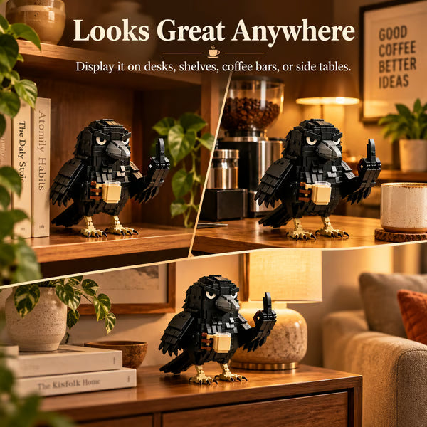 ☕ Sarcastic Coffee Crow Building Set – Funny Crow Desk Decor & Unique Gift for Coffee Lovers 🐦‍⬛
