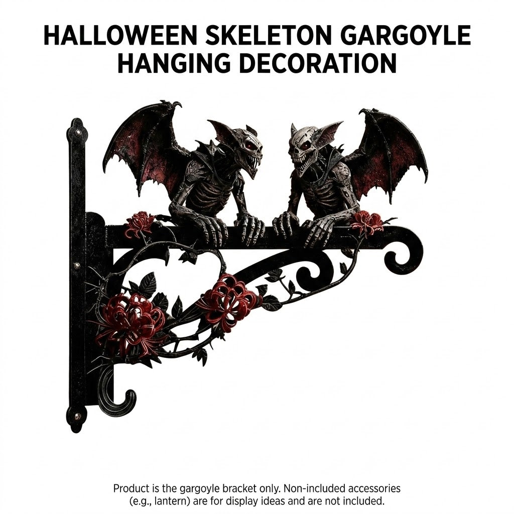 🎃🦇Hanging Halloween Skull Gargoyle Decoration - Spooky Outdoor Metal Hanger For Porch & Garden Decor