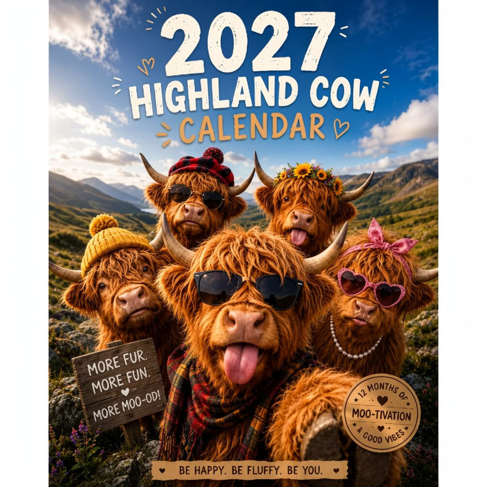 2027 Funny Highland Cow Wall Calendar A4 Hanging Calendar