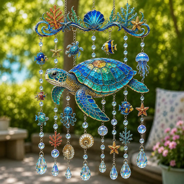🔥LAST DAY 50% OFF - 🐋🐢🐬Ocean-Themed Crystal Wind Chime – 🌊Bring the Ocean Glow to Your Garden