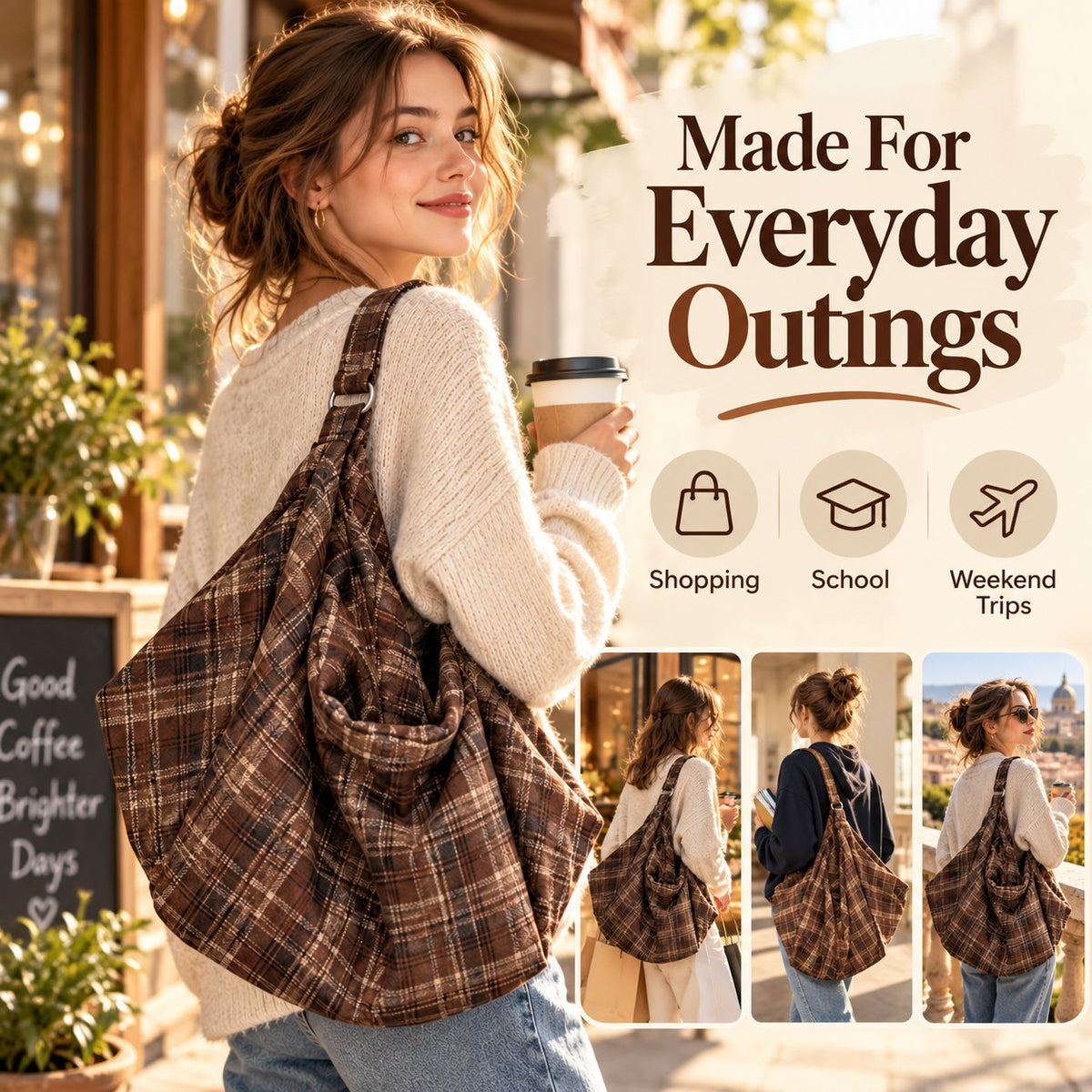 👜✨ Oversized Plaid Shoulder Bag — Extra Space, Effortless Style!