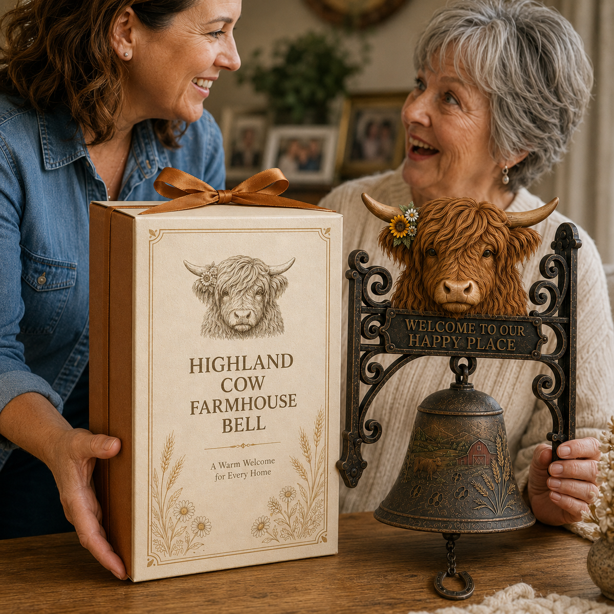 🐂 Highland Cow Welcome Bell – Rustic Farmhouse Door Décor🔔