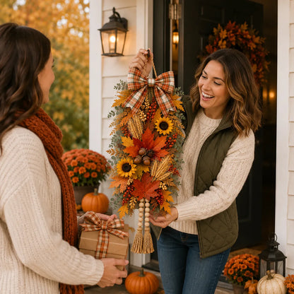 🍂✨Country-Style Harvest Door Hanging Decoration with Warm Lights