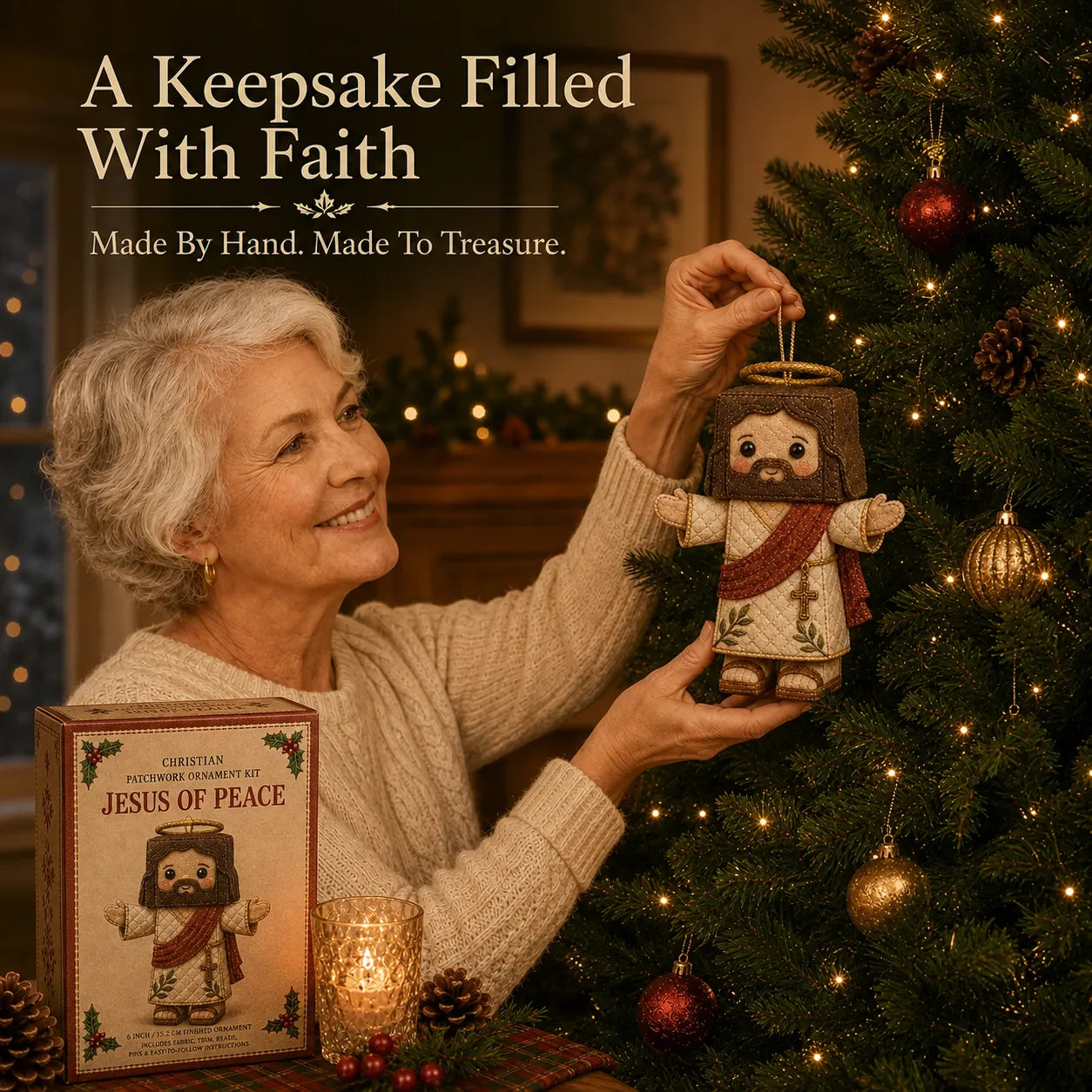 ⏳ Last Day 50% OFF – ✝️ Beginner-Friendly DIY Christian Block Figure Patchwork Ornament Kit Collection | Complete Kit with Pre-Cut Fabrics, Padded Ornament Form & Step-by-Step Guide Included 💕