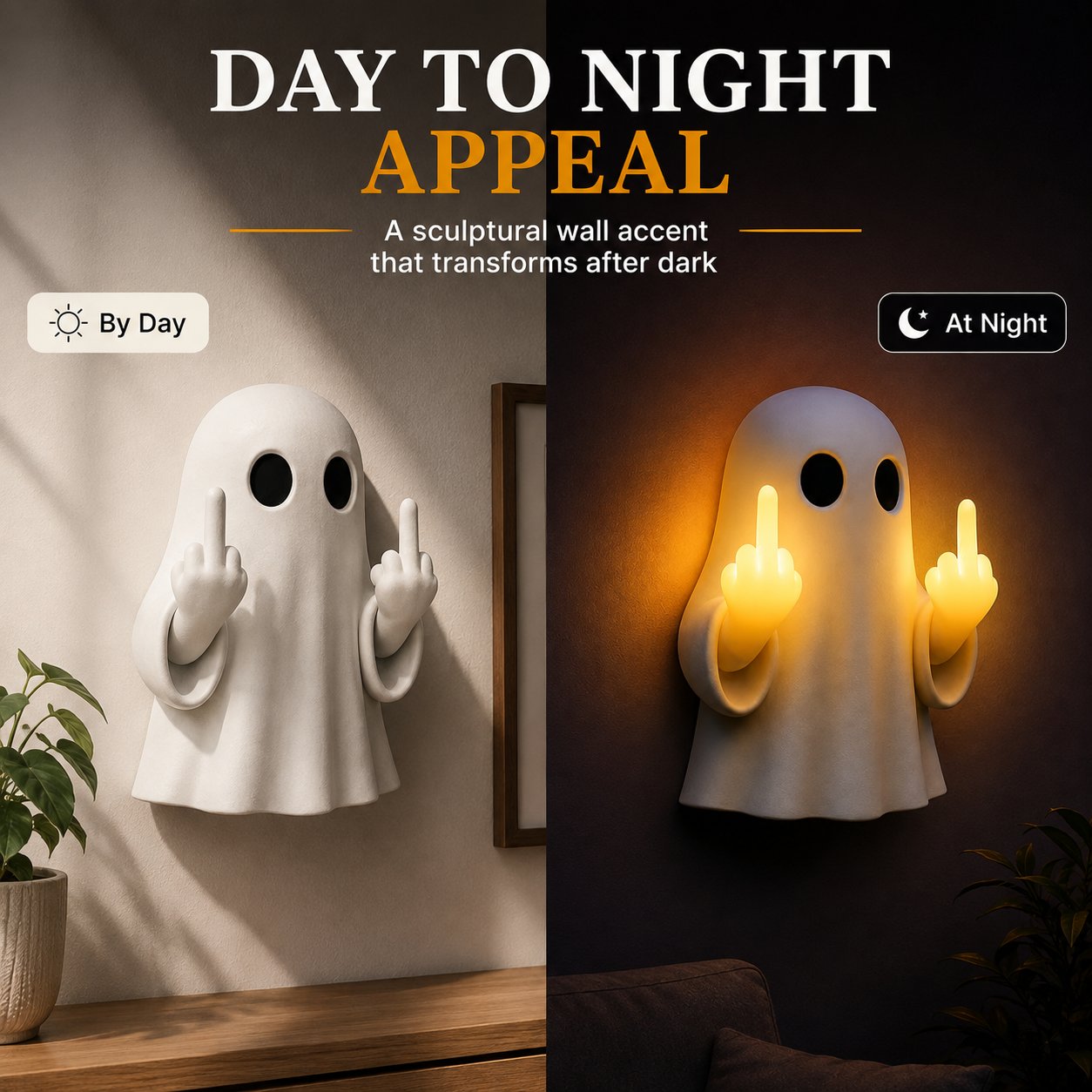 👻 Funny Middle‑Finger Ghost Night Light Wall Decor