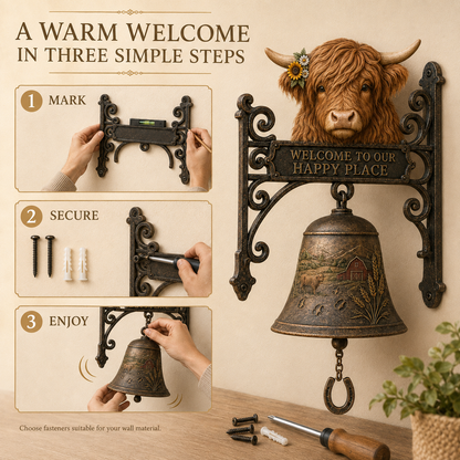 🐂 Highland Cow Welcome Bell – Rustic Farmhouse Door Décor🔔