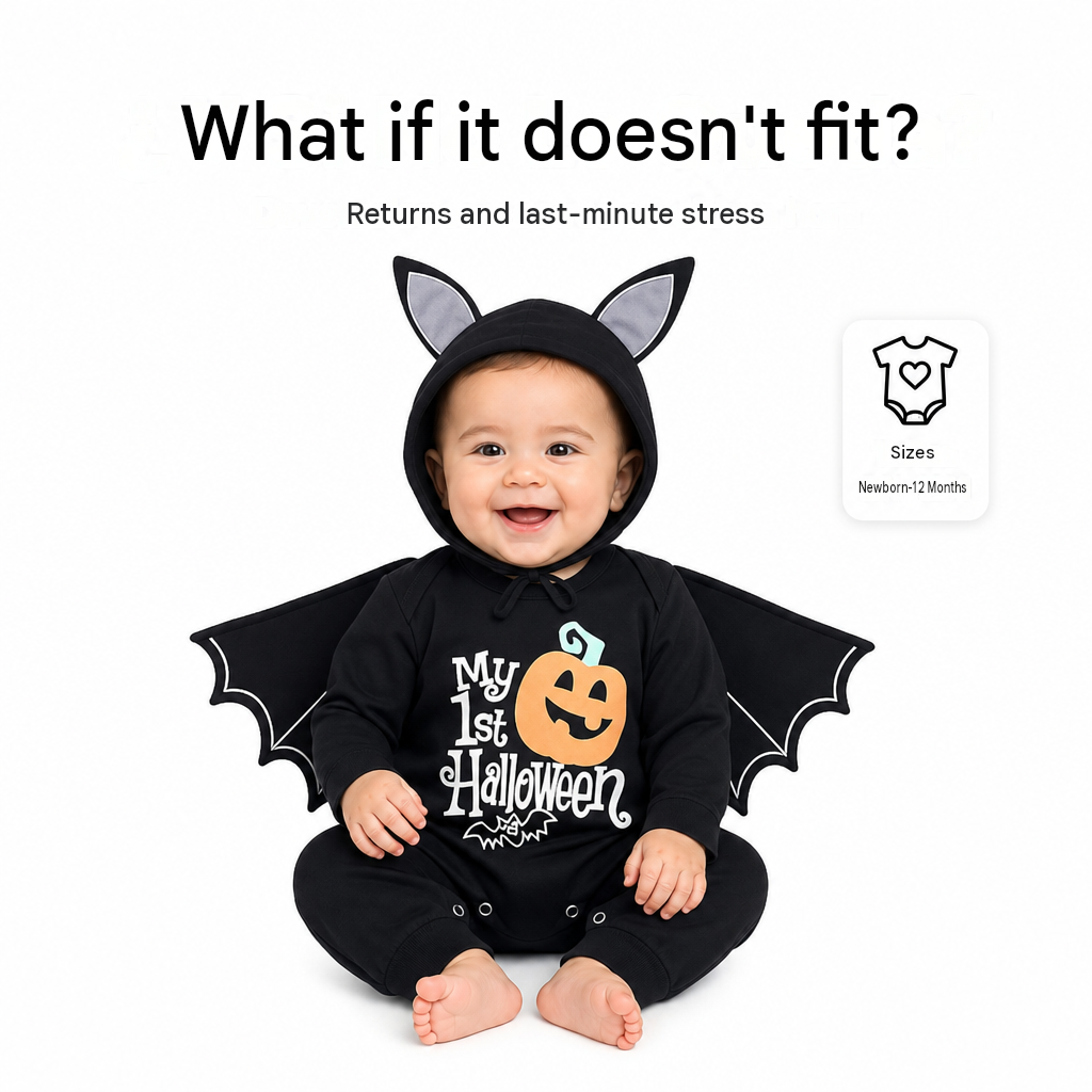 🦇 Baby Bat Halloween Costume Romper | 2 Prints Available