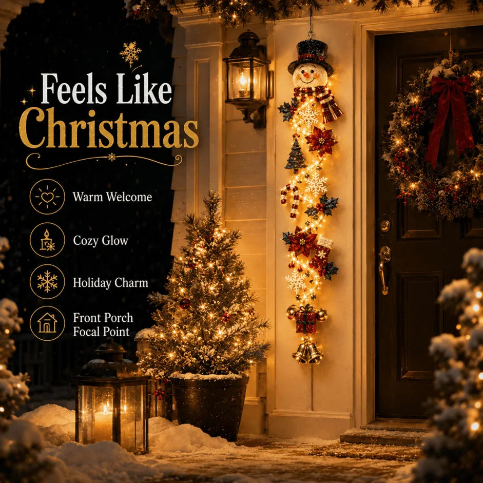 🎄Light-Up Glowing Christmas Door Hanger | 6 Festive Lighted Designs with Warm Glow, Dimensional Details & Space-Saving Vertical Décor ✨
