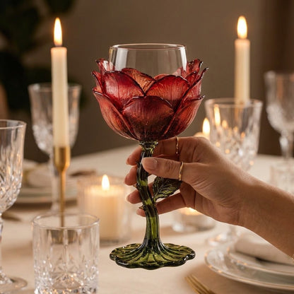 🌹 Exquisite Handcrafted Floral Art Glass Stemware