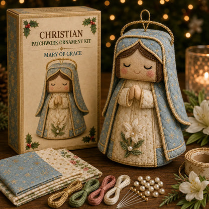 ⏳ Last Day 50% OFF – ✝️ Beginner-Friendly DIY Christian Block Figure Patchwork Ornament Kit Collection | Complete Kit with Pre-Cut Fabrics, Padded Ornament Form & Step-by-Step Guide Included 💕