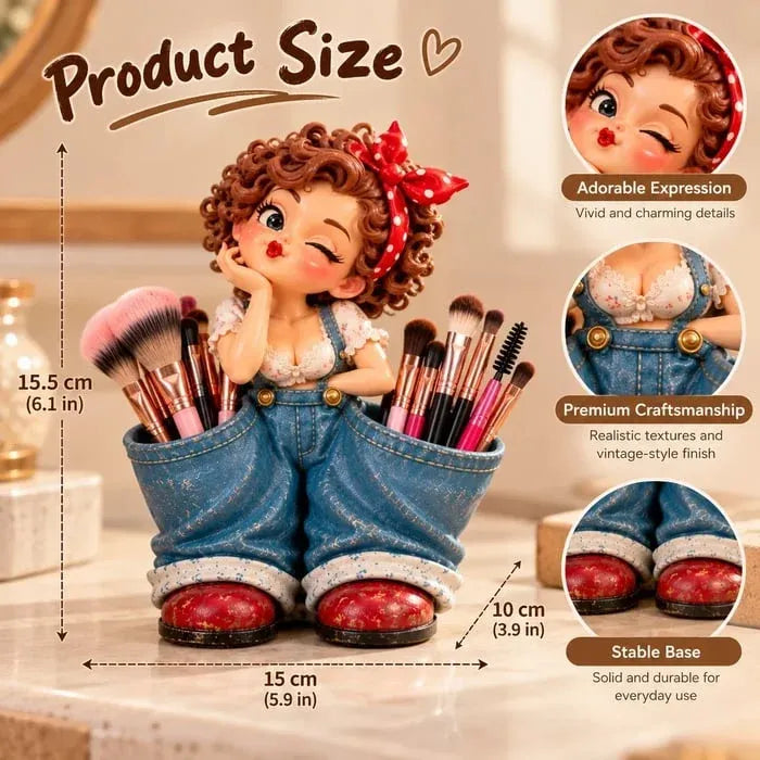 🌟Retro Girl Makeup Brush Holder – Cute Vintage Vanity Organizer