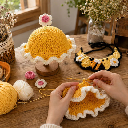 🐱 Handmade Knitted Pet Hat and Collar Set – Cute Fruit-Animal Designs