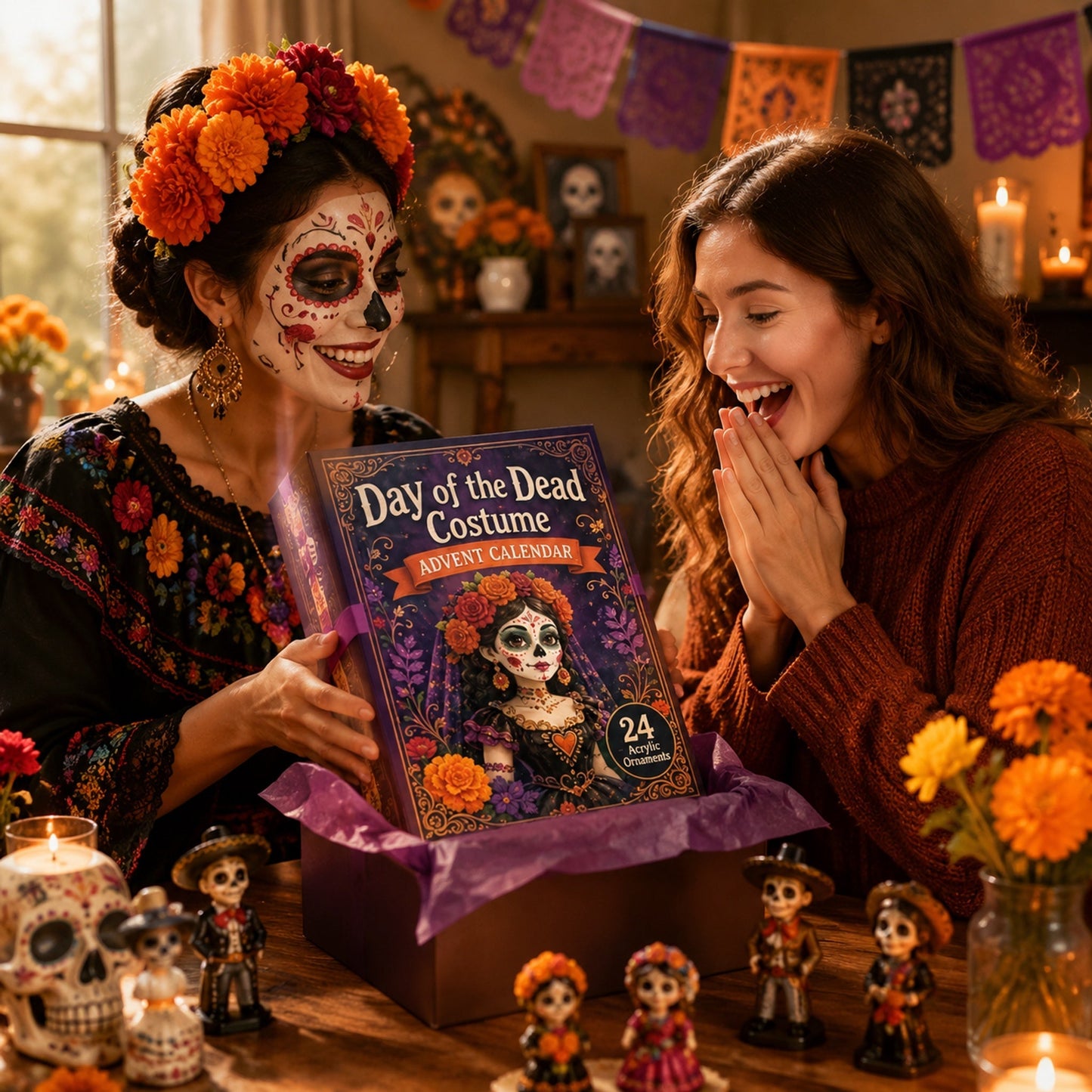 High-quality miniature model ✨2026 Day of the Dead Advent Calendar - 24 Days of My stery Collectible Figurines,Sugar Skull characters &Festive Holiday Surprises