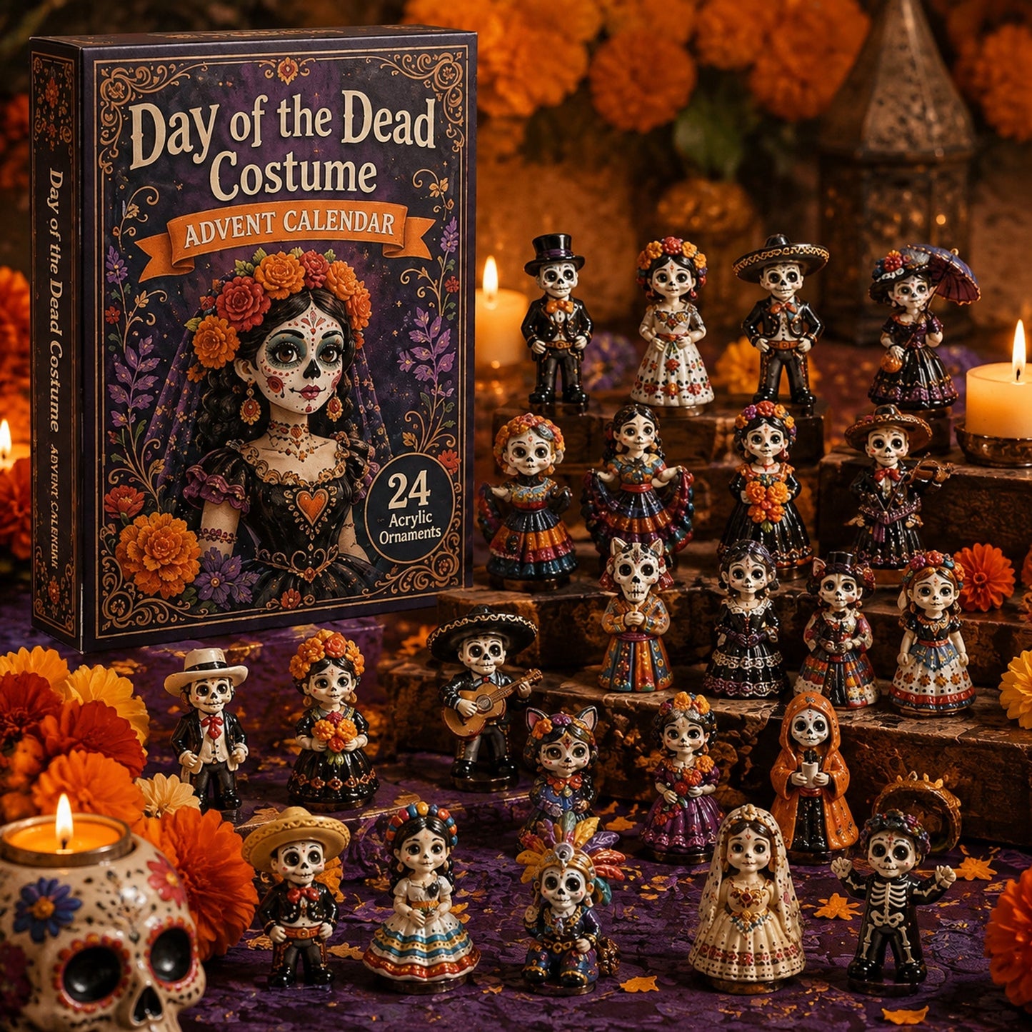 High-quality miniature model ✨2026 Day of the Dead Advent Calendar - 24 Days of My stery Collectible Figurines,Sugar Skull characters &Festive Holiday Surprises